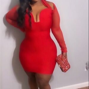 Fashion Nova Vibrant Red Long Sleeve Dress